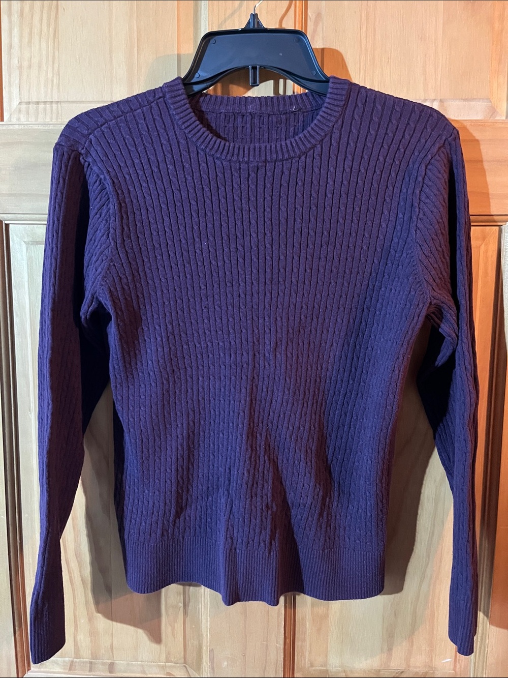 Cable Knit Crewneck Sweater in Deep Plum